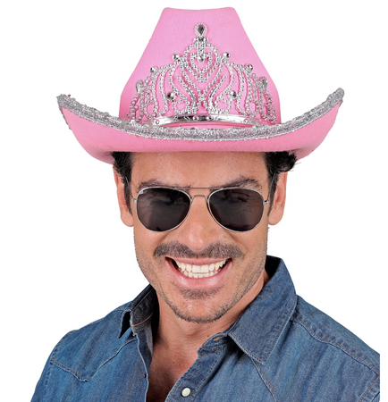 KAPELUSZ KOWBOJSKI RÓŻOWY Z SRERBNĄ TIARĄ
