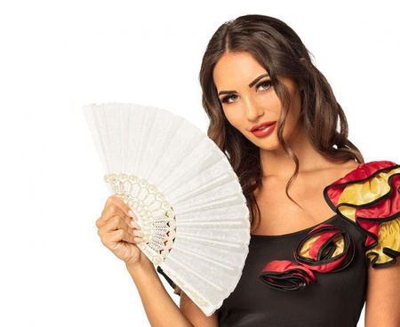 Wachlarz biały Granada hiszpański flamenco retro lata 20