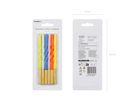 ŚWIECZKI URODZINOWE ZAKRĘCONE MIX KOLORÓW 6 SZT.