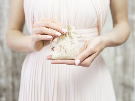 Woreczki bawełniane - Gift, różowe złoto, 7,5x10cm (1 karton / 25 op.) (1 op. / 10 szt.)