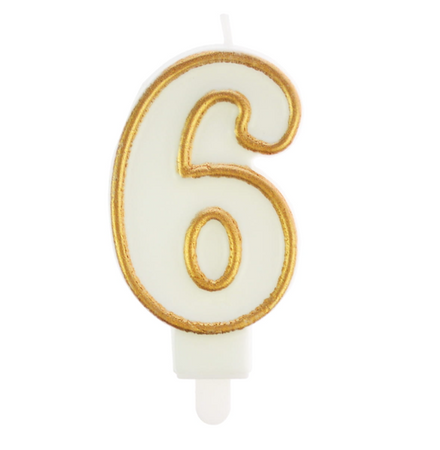 ŚWIECZKA URODZINOWA BIAŁA OBWÓDKA ZŁOTA CYFRA 6