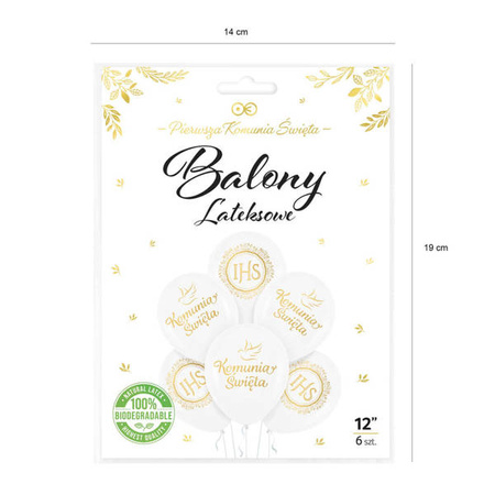 BALONY 30 CM I KOMUNIA ŚW. IHS GOŁĘBIE 6 SZT.