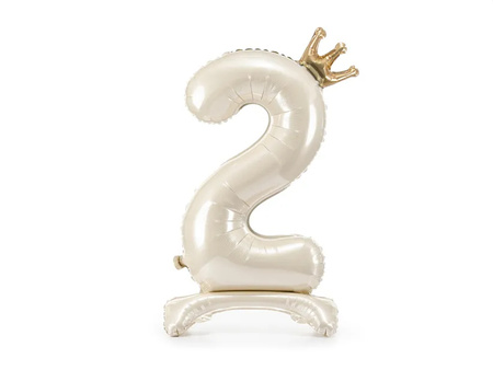 STOJĄCY BALON FOLIOWY CYFRA 2 84 CM JASNY KREM