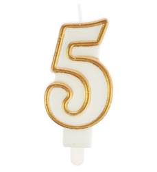 ŚWIECZKA URODZINOWA BIAŁA OBWÓDKA ZŁOTA CYFRA 5