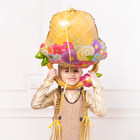 BALON FOLIOWY KOSZYK Z KWIATAMI 53X69 CM