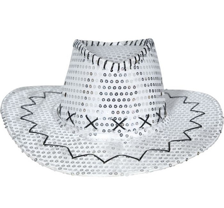 KAPELUSZ KOWBOJSKI CEKINOWY SREBRNY