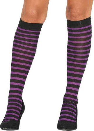 PODKOLANÓWKI W PASKI FIOLETOWO CZARNE