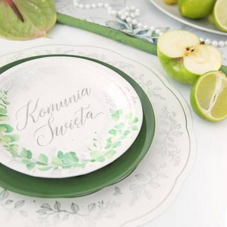 ZESTAW KUBECZKÓW I TALERZYKÓW KOMUNIA EUKALIPTUS 