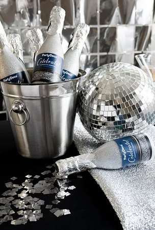 TUBA Z KONFETTI SZAMPAN 20,5 CM SREBRNA