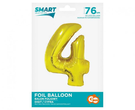 BALON FOLIOWY CYFRA 4 ZŁOTA 76 CM