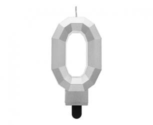 ŚWIECZKA CYFRA 0 DIAMENT METALIK SREBRNY 7,6 CM
