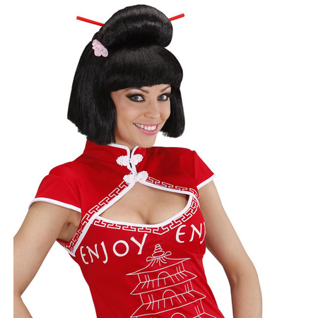 PERUKA CHINKA Z RÓŻOWYM KWIATKIEM