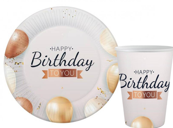 ZESTAW HAPPY BIRTHDAY TO YOU TALERZYKI+KUBECZKI