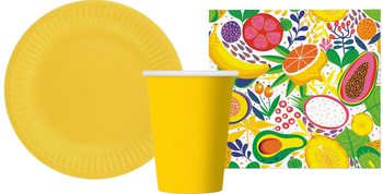 ZESTAW OWOCE TROPIKALNE TALERZYKI+KUBECZKI+SERWETKI