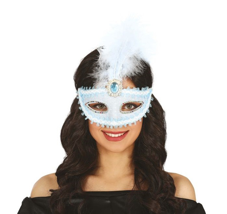 NIEBIESKA MASKA Z PIÓRAMI