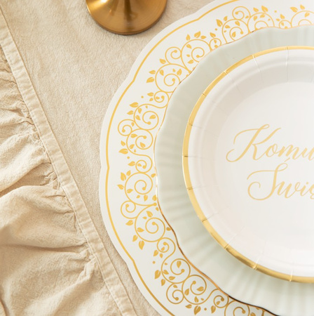 TALERZYKI PAPIEROWE KOMUNIA ŚWIĘTA BIAŁO-ZŁOTE 7 CALI 6 SZT.