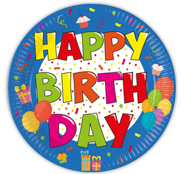 TALERZYKI PAPIEROWE URODZINY 8 SZT 23 CM