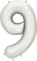 BALON FOLIOWY 9 CYFRA 86 CM SREBRNY