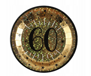 TALERZYKI PAPIEROWE 60 URODZINY ZŁOTE 23 CM 10 SZT.