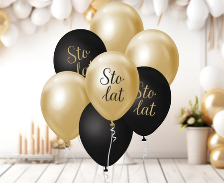 BALONY STO LAT CZARNO ZŁOTE 7 SZT 30 CM 