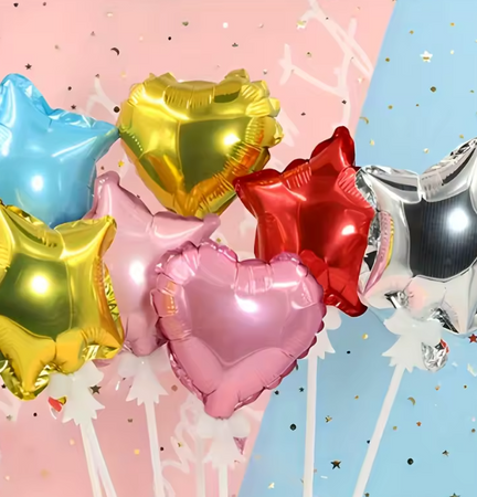 BALON FOLIOWY NA PATYCZKU SERCE RÓŻOWY 10 CM