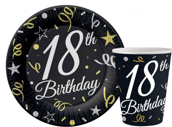 ZESTAW 18 URODZINY TALERZYKI+KUBECZKI