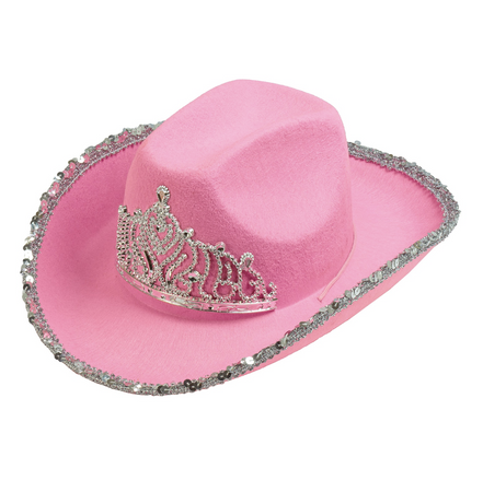 KAPELUSZ KOWBOJSKI RÓŻOWY Z SRERBNĄ TIARĄ