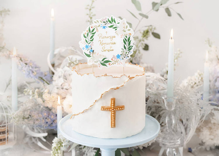 TOPPER NA TORT KOMUNIA KWIATY