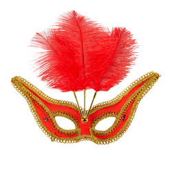 MASKA CZERWONA Z PIÓRAMI