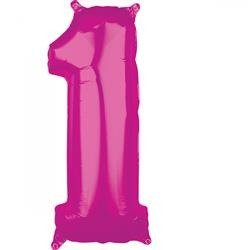 BALON FOLIOWY CYFRA 1 RÓŻOWY 66 CM