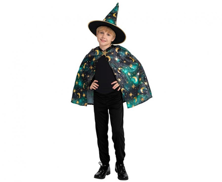 #STDZ Zestaw dla dzieci Zielony Czarodziej ( peleryna, kapelusz), rozm. 110/120 cm