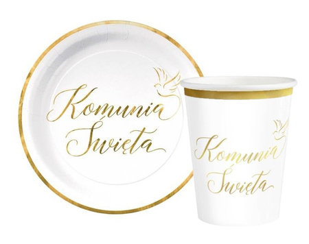 ZESTAW TALERZYKI I KUBECZKI KOMUNIA ZŁOTO