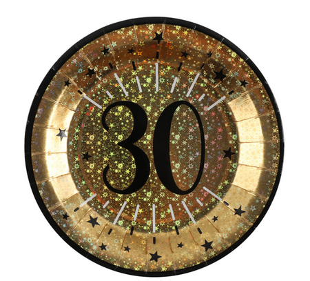 TALERZYKI PAPIEROWE 30 URODZINY ZŁOTE 23 CM 10 SZT.