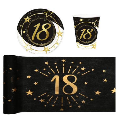 ZESTAW NA 18 URODZINY: BIEŻNIK + KUBECZKI + TALERZYKI