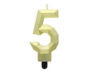ŚWIECZKA CYFRA 5 DIAMENT METALIK ZŁOTY 7.6 CM