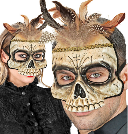 MASKA CZASZKA VOODOO Z PIÓRAMI 