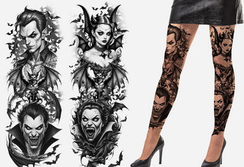 RAJSTOPY Z NADRUKIEM HALLOWEENOWYCH TATUAŻY