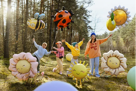 BALON FOLIOWY BEŻOWY KWIATEK 104 CM