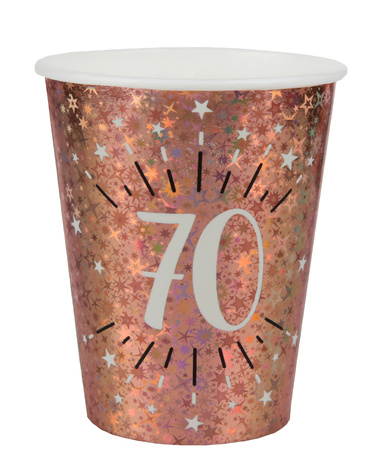 KUBECZKI PAPIEROWE 70 URODZINY RÓŻOWE ZŁOTO 270 ML 10 SZT