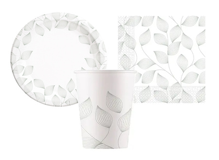 ZESTAW LIŚCIE TALERZYKI+KUBECZKI+SERWETKI