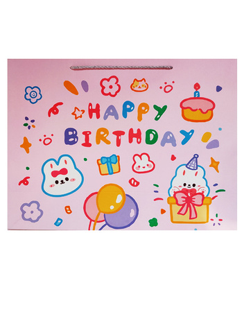 TORBA PREZENTOWA HAPPY BIRTHDAY RÓŻOWA 42 X 33 X 15 CM 