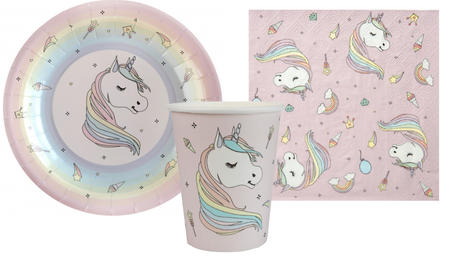 ZESTAW BAJKOWY JEDNOROŻEC TALERZYKI+KUBECZKI+SERWETKI