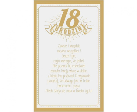 KARTKA OKOLICZNOŚCIOWA 18 URODZINY 13 X 20,5 CM