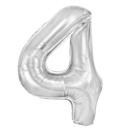 BALON FOLIOWY CYFRA 4 SREBRNY 100 CM