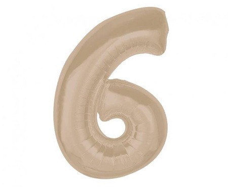 BALON FOLIOWY CYFRA 6 MATOWA LATTE 92 CM NUDE BRĄZ