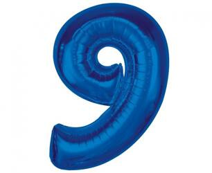 BALON FOLIOWY CYFRA 9 NIEBIESKA 92 CM