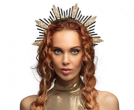 Diadem Astra korona na opasce tiara czarno-złota królowa bogini