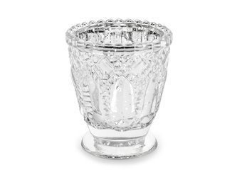 ŚWIECZNIK SZKLANY SREBRNY 8 CM 4 SZT