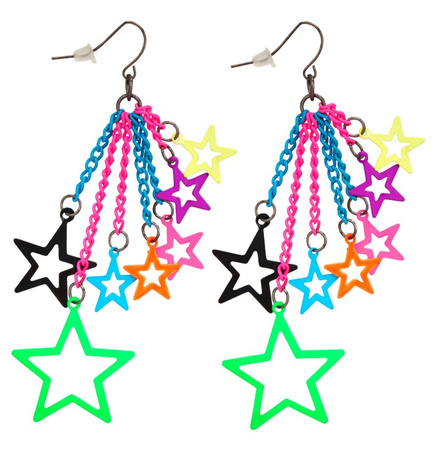 KOLCZYKI GWIAZDKI NEONOWE 