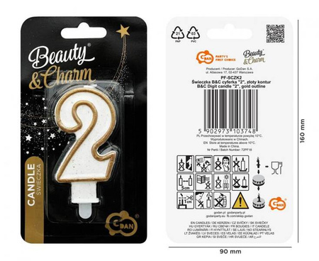 ŚWIECZKA CYFRA 2 BIAŁA BROKAT 